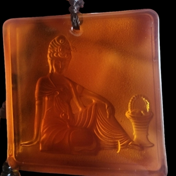 Cameo Amber Glass Pendant Beaded Prayer Beads Knot Necklace Jewelry Art Deco - Picture 6 of 10